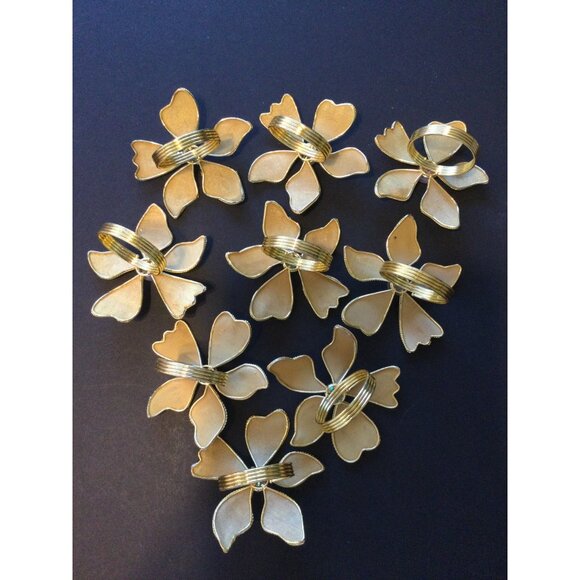 Set of 9 Gold Floral Napkin Rings Flower Jewel Beaded Fancy Table Decor Elegant - Picture 4 of 8